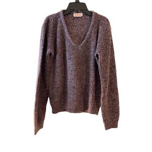 Vintage 1980's Spunky Sweater V-Neck Blue Black Made in USA Women's